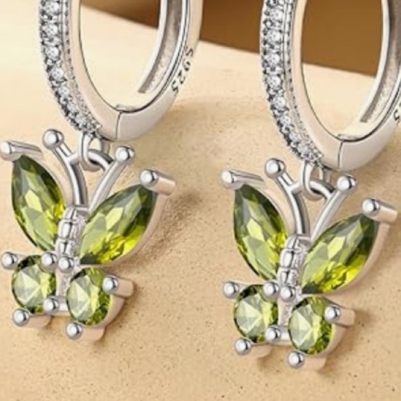 Peridot cz butterfly earrings in sterling 925 - Picture 4 of 4